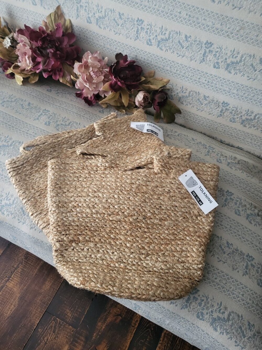 Jute Hanging Basket Set of 2 Natural Woven Storage